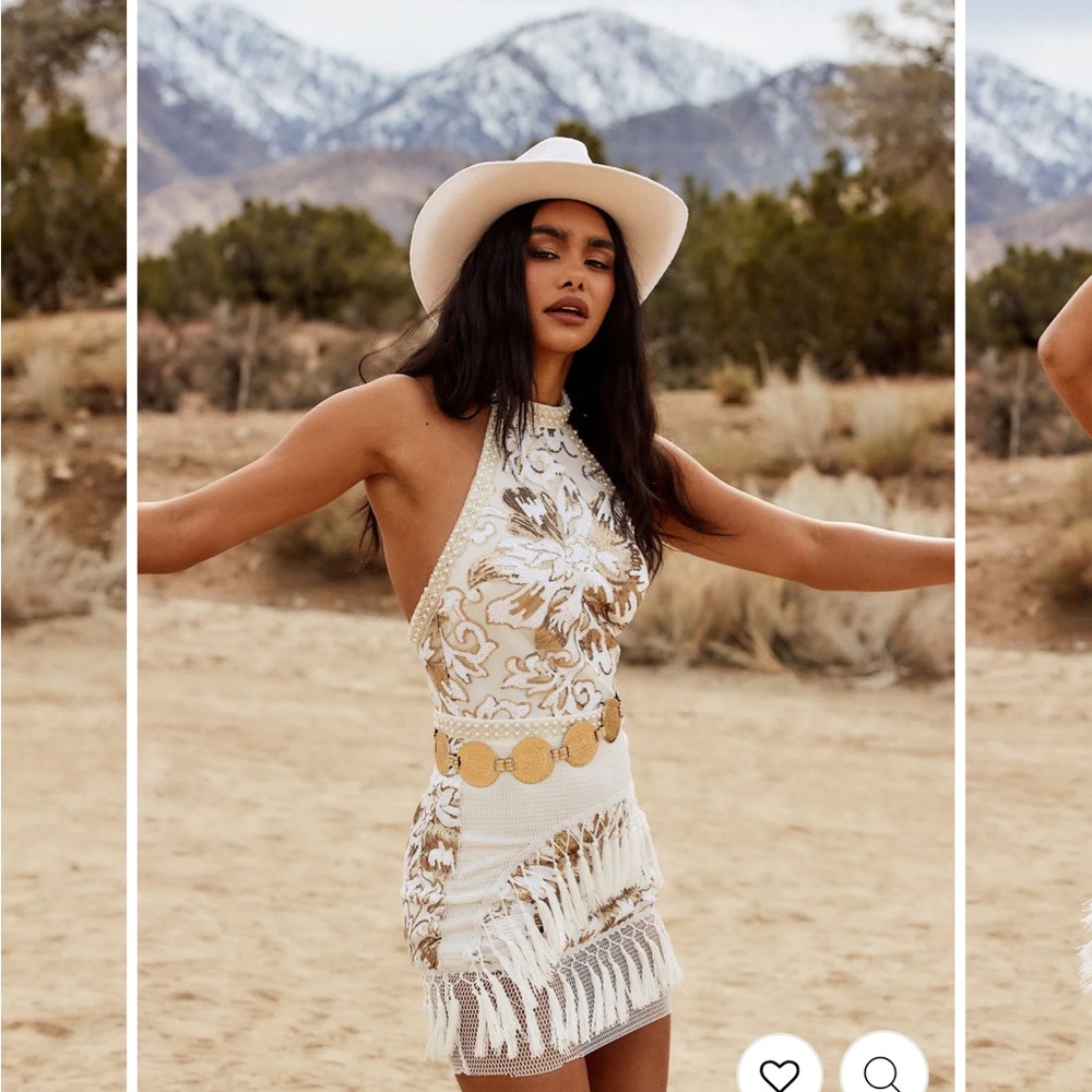 12th Tribe Like Gold Dust White Sequin Fringe Dress - Picture 3 of 6